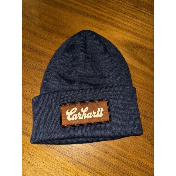 NEW Carhartt Knit Cuffed Script Patch Work Beanie One Size Bluestone MSRP $24.99 - Picture 1 of 3